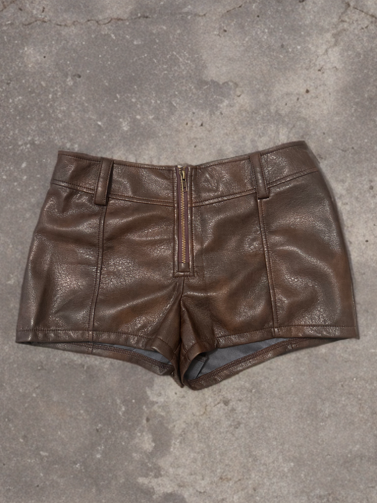 leather brown shorts
