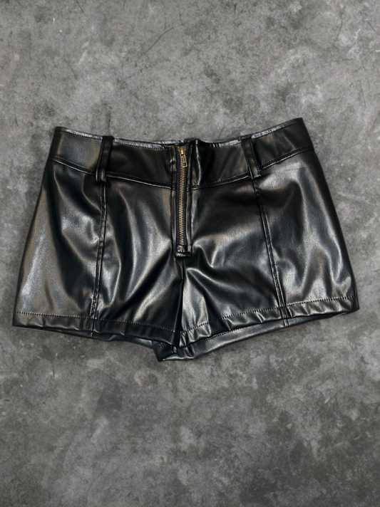 black leather shorts