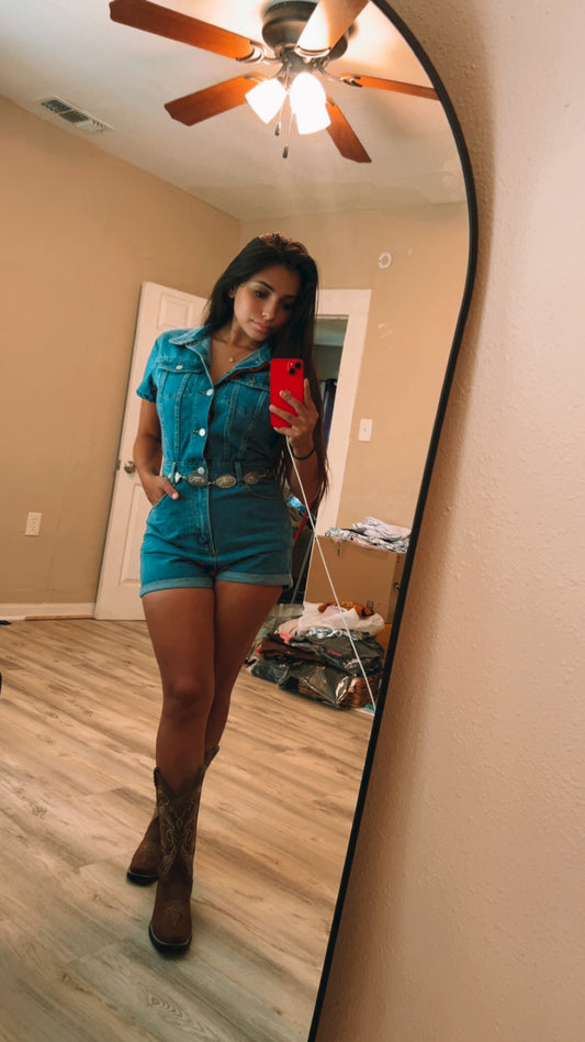 Womens button-up jean jumpsuit